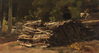 Tysk: Holzstoß am Waldrand Trepæl i skogkanten av Christian Friedrich Gille