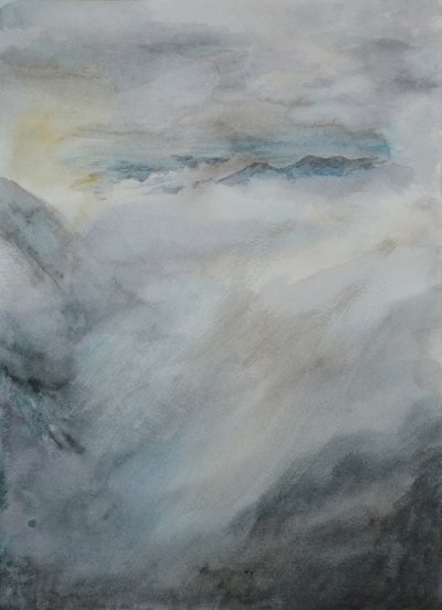 Glidende sky, 2015 (akvarell på papir) av Christian Furr