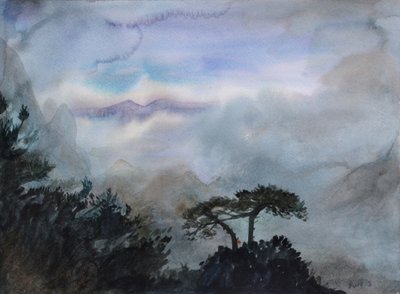 Vemodig fjell, 2015 (akvarell på papir) av Christian Furr