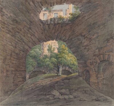 Et ungt par ser på ruiner nær Bingen, 1801. av Christian Georg Schutz