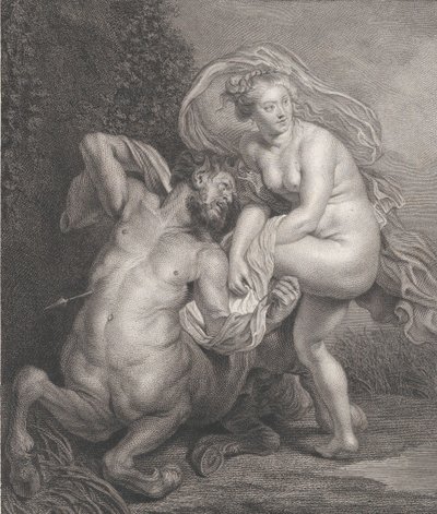 Deianeira mottok den forgiftede tunikaen fra Nessus, og den sårede kentauren falt til..., 1778. av Christian Gottfried Schulze