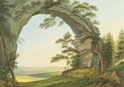 Utsikt over Prebischtor i saksiske Sveits på grensen til Böhmen (gravering med wc) av Christian Gottlob Hammer