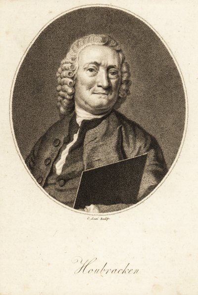 Ovalt portrett av Arnold Houbracken, nederlandsk maler og biograf over nederlandske gullaldermalere av Christian Josi