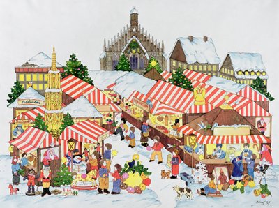 Christkindlmarket, Nürnberg, 1987 (wc på papir) av Christian Kaempf