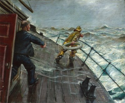 Mann over bord (olje på lerret) av Christian Krohg