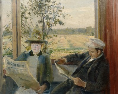 Oda reading the newspaper Verdens Gang av Christian Krohg