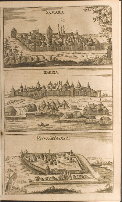 Samara, Tsaritsyn og Kozmodemyansk illustrasjon fra reiser til den store hertugen av Muscovy og av Christian Lorenzen Rothgiesser