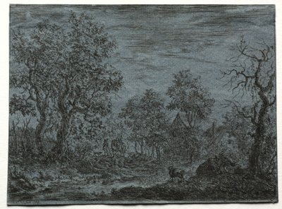 En liten elv i forgrunnen med en ku og geit av Christian Ludwig von Hagedorn