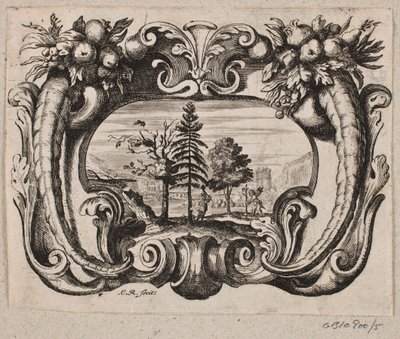 Emblem med en gartner og en amor som planter et tre av Christian Rothgiesser