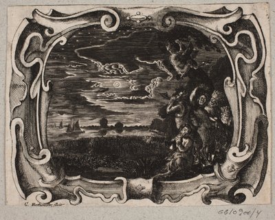 Emblem med satyrer samlet ved et tre om natten av Christian Rothgiesser