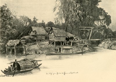 Hus på påler, Bangkok, Siam, 1898. av Christian Wilhelm Allers