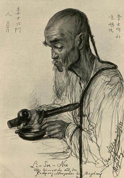 Li-Soe-Nie - mann som røyker opium, Magalang, Java, 1898. av Christian Wilhelm Allers
