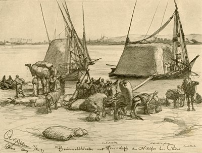 Laster bomull på kornbåter, Nilen, Kairo, Egypt, 1898. av Christian Wilhelm Allers