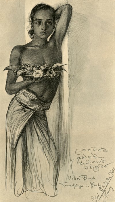 Ukku Banda, ung mann ved et tempel, Kandy, Ceylon, 1898. av Christian Wilhelm Allers