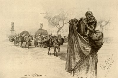 Kvinne og barn nær Kobri el Gezira-broen, Kairo, 1898. av Christian Wilhelm Allers