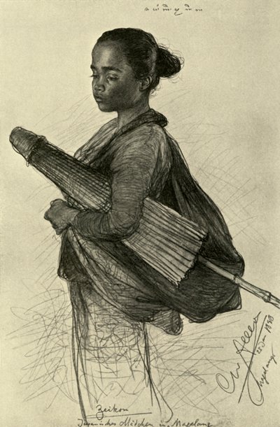 Ung kvinne med parasoll, Magalang, Java, 1898. av Christian Wilhelm Allers