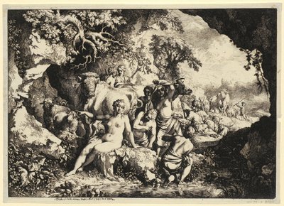 Badende nymfer i en klippegrotte av Christian Wilhelm Ernst Dietrich