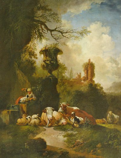 Landlig landskap med urne av Christian Wilhelm Ernst Dietrich