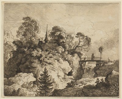 Et landskap med en eremitt på en bro [Eremitten på broen] av Christian Wilhelm Ernst Dietrich