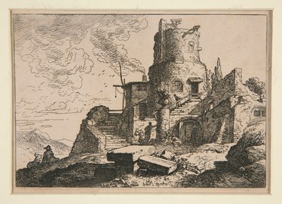 Landskap med tårn av Christian Wilhelm Ernst Dietrich