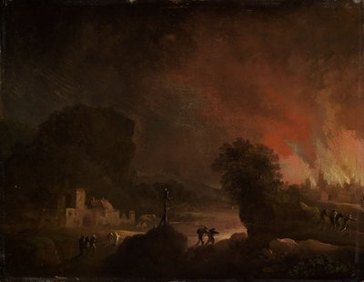 Nattlandskap med brennende by av Christian Wilhelm Ernst Dietrich