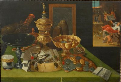 Allegory of Worldly Riches med scenen for den rike mannens død, ca. 1600. av Christian van den Perre