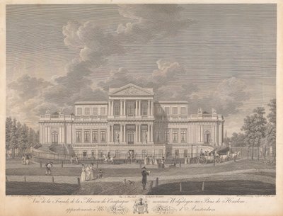 Welgelegen: Utsikt over fasaden til Country House kalt Welgelegen i Harlem Wood, som tilhører Mr. Henry Hope fra Amsterdam av Christian von Mechel