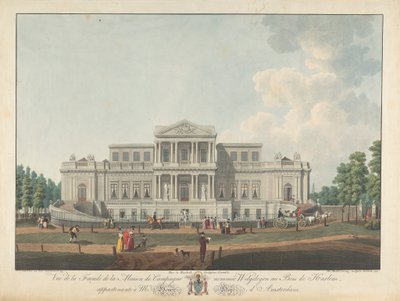 Welgelegen: Utsikt over fasaden til Country House kalt Welgelegen i Harlem Wood, som tilhører Mr. Henry Hope fra Amsterdam av Christian von Mechel