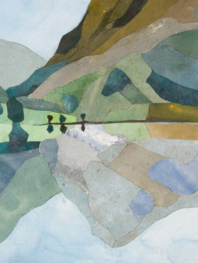 Buttermere Reflection, 2015 (akvarellmalt papirkollasj) av Christine McKechnie