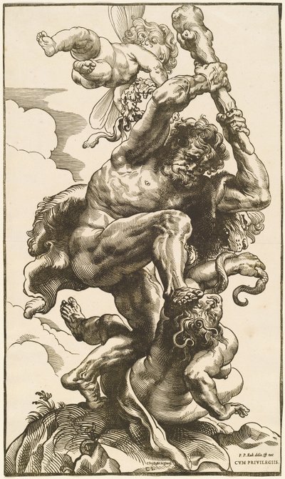 Hercules som kjemper mot raseri og uenighet av Christoffel Jegher after Sir Peter Paul Rubens