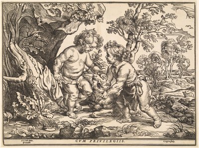 The Infant Christ og Saint John leker med Lammet av Christoffel Jegher after Sir Peter Paul Rubens