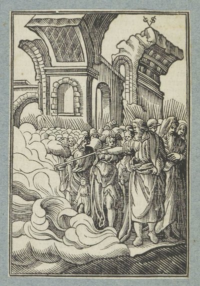 Moses deler vannet med staven sin av Christoffel van Sichem (II)
