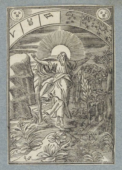 Fjerde skapelsesdag: Skapelsen av sol, måne og stjerner av Christoffel van Sichem (II)