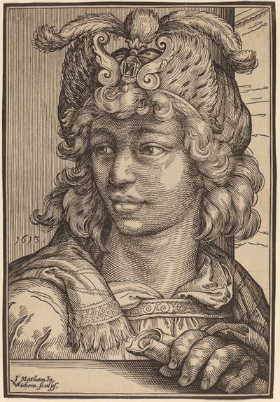 Byste av en ung mann av Christoffel van Sichem I after Jacob Matham