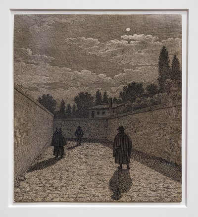 Måneskinn på veien, illustrasjon for lineært perspektiv, tabell IV 1838–40 (etsing) av Christoffer-Wilhelm Eckersberg