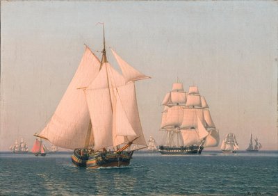 Skip under seil i mild bris på en klar sommerettermiddag av Christoffer Wilhelm Eckersberg