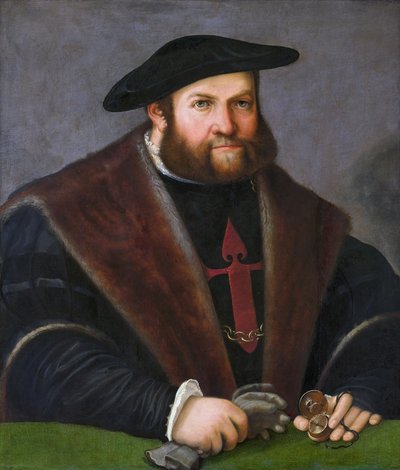 Engelsk: Portrett av Ulrich Ehinger (1485–1537) (Portrett av en ridder av Santiago) Ulrich Ehinger som ridder av Santiagoordenen av Christoph Amberger
