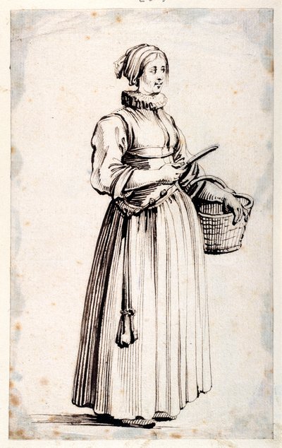 Figur med kurv og kniv (penn og brunt blekk på papir) av Kosma Sergejewitsch Petrow Wodkin