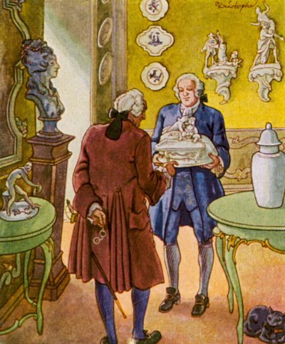 Porselensskap / Porselensskap (fargelitografi) av Christophe (1856-1945)