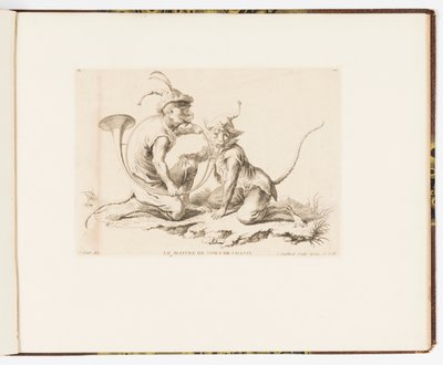 Plate 10, Jakthornets mester, apekatt eller ulike handlinger i menneskelivet representert av aper av Christophe Huet
