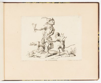 Plate 4, La Ptisanier (Urtete-selgeren), Monkey-antikk eller forskjellige handlinger av menneskeliv representert av aper av Christophe Huet