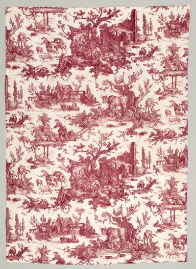 Stripe av kobbertrykt bomull med Les plaisirs de la ferme-design, 1785-1790. av Christophe Philippe Oberkampf
