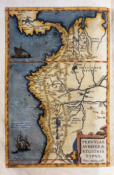 Kart over Peru, fra postene fra Hernando de Sotos ekspedisjon i 1570 av Christophe Plantin