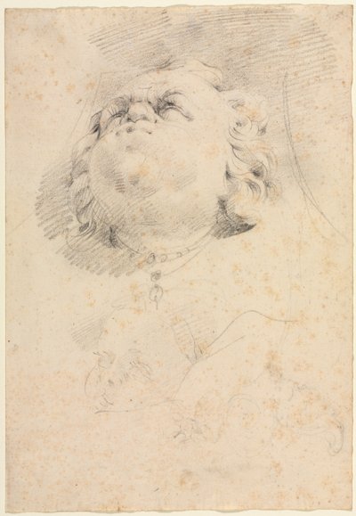Skisse av et hoder etter Giambolognas Neptunfontene, ca. 1654. av Christophe Veyrier