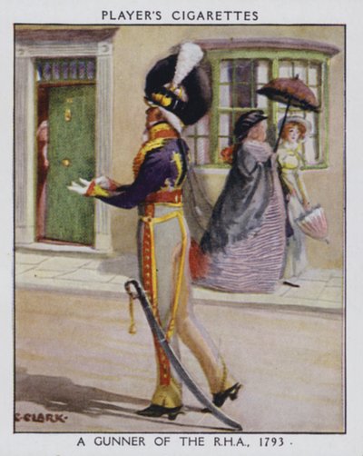 A Gunner of the Royal Horse Artillery (farge litho) av Christopher (after) Clark