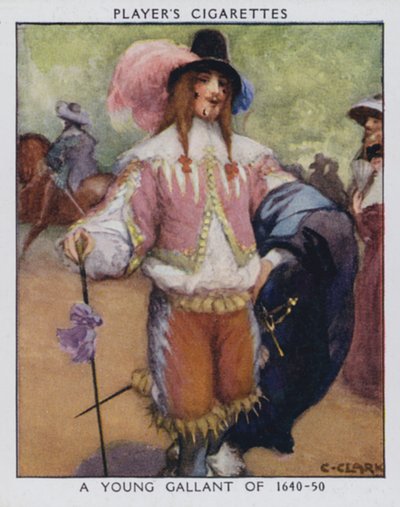 En ung galant på 1640-50 (farge litho) av Christopher (after) Clark