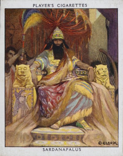 Sardanapalus (farge litho) av Christopher (after) Clark