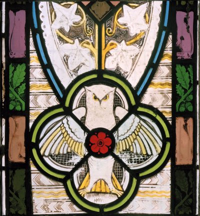 Ugle og blomst, 1865 (farget glass) av Christopher Dresser