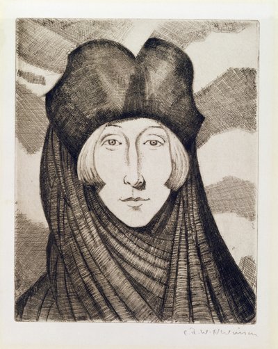 Edith Sitwell (1887-1964) 1927 (etsing og tørrpunkt) av Christopher Richard Wynne Nevinson