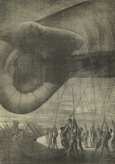 Hauling Down en observasjonsballong om natten, 1918 av Christopher Richard Wynne Nevinson